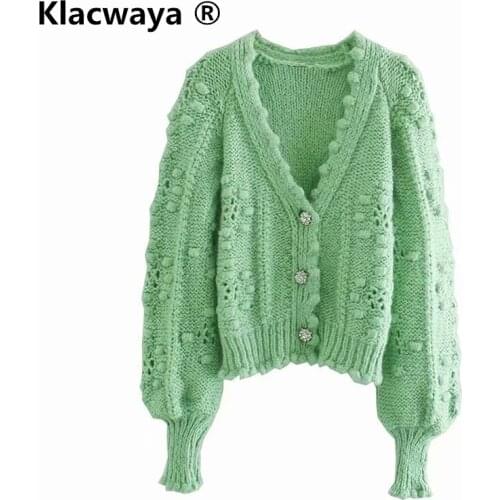 Klacwaya Women Fashion Textured Knitted Crochet Cardigan Sweater Jacket Vintage V-Neck Button Decoration Female Knit Outerwear