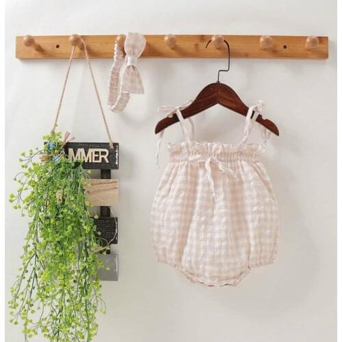 Newborn Baby Girls Romper Infant Clothes Summer Dot Ruffle Lovely Bow Strap Bodysuit+hair Band 2 PCS Sets Toddle Outfits 0-18M