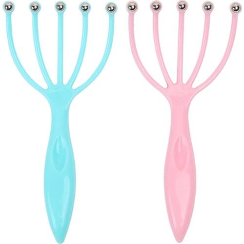 Head Massager Scalp Neck Comb Roller Five Finger Claws Steel Ball Hand Held Relax SPA Hair Care for hair growth Stress Relief