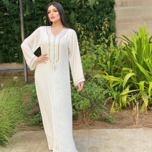 Fashion Muslim Turkey Arabic Clothes+Vest Robe Dubai Abaya Dress Set for Women Eid Kaftan White V Neck Long Sleeve Africa Jilbab