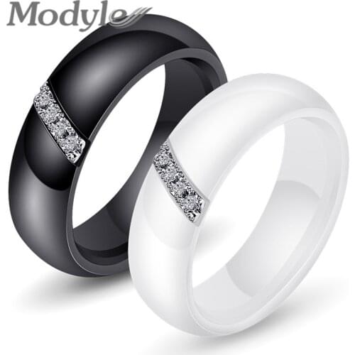 Modyle Black White Ceramic Ring With One Row Australia Zircon Engagement Rings for Women