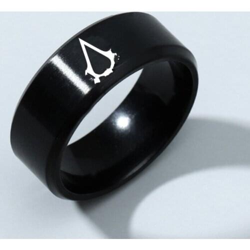 Simple Cool Men Black 8mm Hot Movie Logo Stainless Steel Male Finger Ring Party Fashion Jewelry Ring