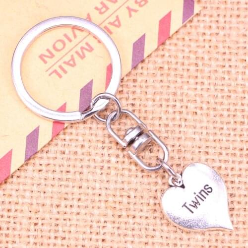 New Fashion Keychain 21x17mm heart twins Pendants DIY Men Jewelry Car Key Chain Ring Holder Souvenir For Gift