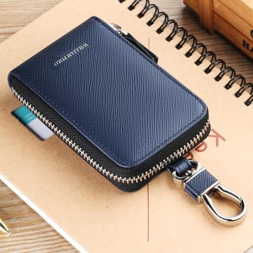 WilliamPOLO 2019 New Fashion Brand Keys Holder Case Men Genuine Leather Car Key Ring Clip Cross/Maple Grain Card Slot Wallet
