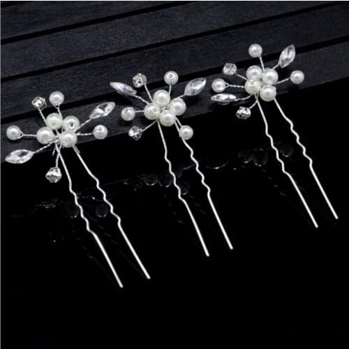 New Pearl Hair Jewelry Bridal Wedding Hair Accessories Flower Crystal Rhinestone U Hair Comb Clip Bride Hair Sticks Pin Hearwear