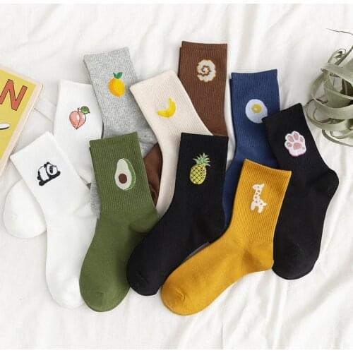 2021 New Unisex Funny Fruit Women Socks Harajuku Colorful Mid Socks E-girl 100 Cotton 1 Pair Kawaii Streetwear Woemn Size 35-42
