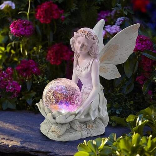 Girl Resin Sculpture LED Solar Luminous Micro Landscape Crafts Figure Sculpture Art Ornaments Home Outdoor Garden Decoration