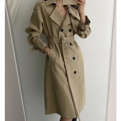 Straight Double-breasted Trench Outwear Autumn Winter High Street Long Coat Belt Elegant Overcoat Female Kurtki Wiosenne Damskie