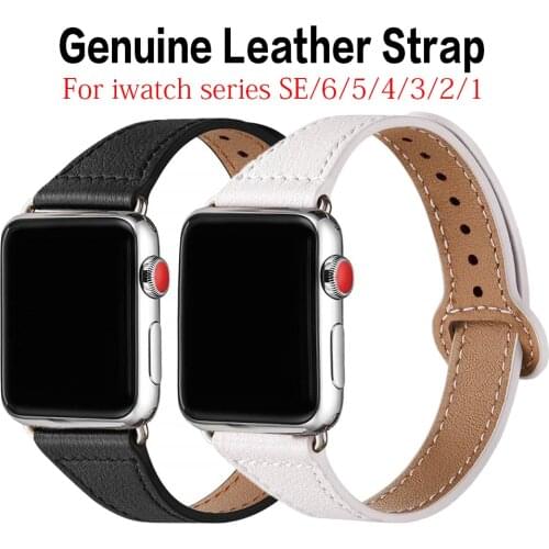 Strap for apple watch band 44mm 42mm 40mm 38mm soft Genuine Leather loop watchband Slim bracelet correa iwatch 6 se 5 4 3 band