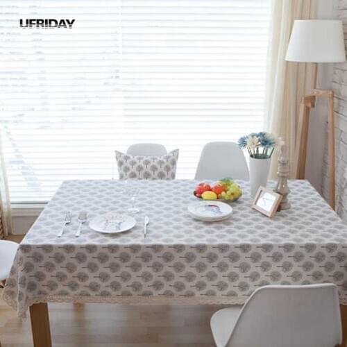 UFRIDAY Pastoral Table Cloth Cotton Lace Tablecloth Tree Printed Rectangular Leisure Coffee Table Cover Lace Edge Tablecloths