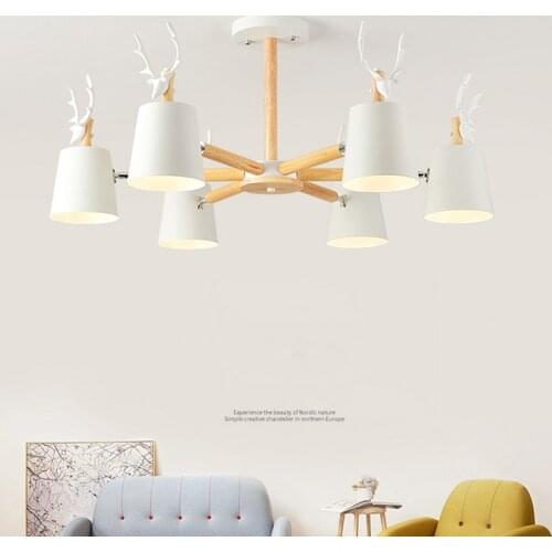 Modern Atmospheric Solid Wood Led Chandelier Creative Antlers Living Room Lamps for Bedroom Dining Room Japanese Style Lights