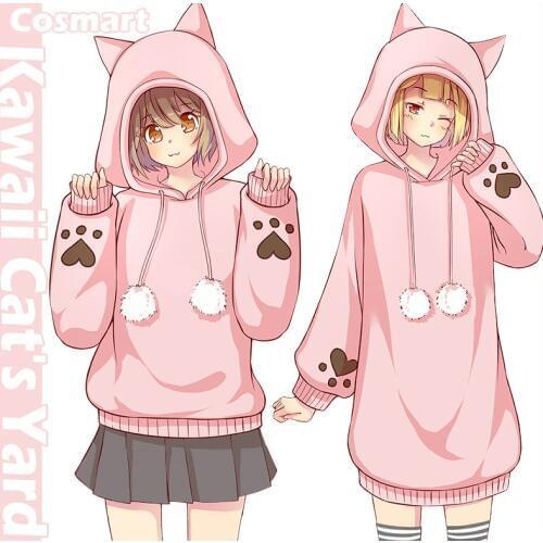 [STOCK]Anime Cats Yard Kawaii Cat Ears Hooded Winter Cotton Fleece Hoodie Pullover 2 Versions New 2018