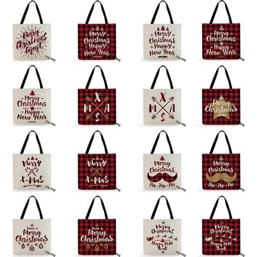 Christmas Printed Tote Bag For waterproof Linen Fabric Bag Casual Foldable Shopping Bag Outdoor Beach Bag Daily Handbag