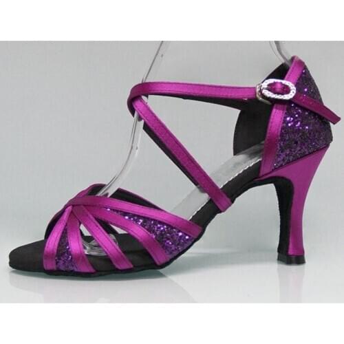 Evkoodance Practice Women Shoes Dancing Grey Glitter Satin Latin Shoes 8cm Latin Salsa Ballroom Party Dance Shoes for Womem