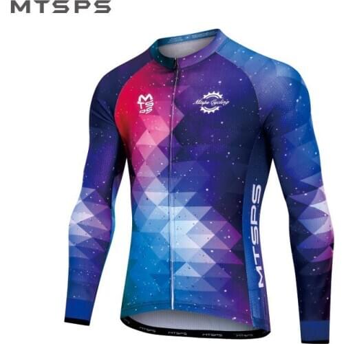Cycling Jersey, Riding Top Unisex, Breathable Long Sleeve Zipper Gradient Star Printed Training T-shirts Autumn