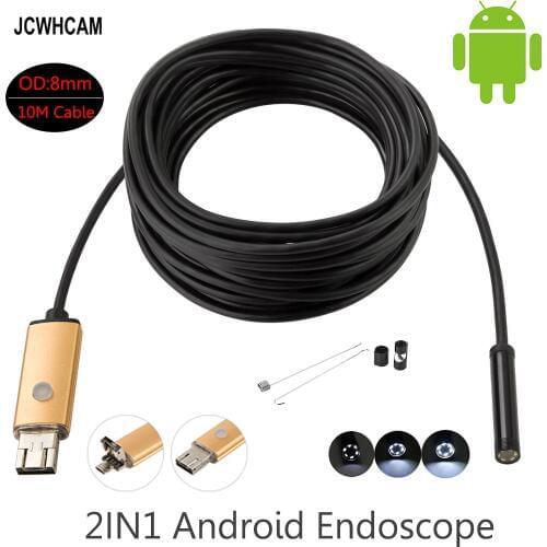 JCWHCAM 8mm Len Waterproof Endoscope Android Camera 10M Cable USB Android Endoscope Camera Snake Pipe Inspection Borescope
