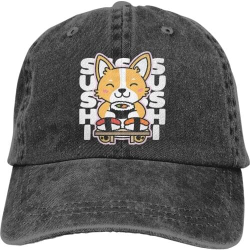 Japanese Food Nigiri Dark Baseball Cap Men Sushi Corgi Kwaii Dog Humor Foods Caps colors Women Summer Snapback Caps