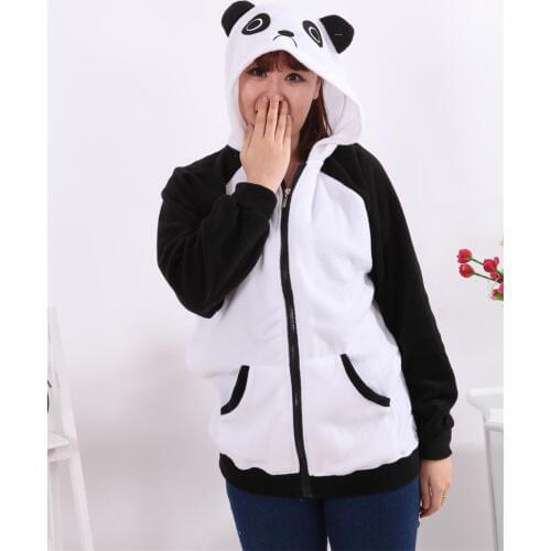 Womens Panda Ear Tail Zip up Hoodie Sweatshirt Jacket Outerwear