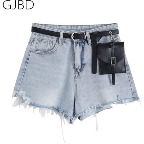 Summer 2021 Fashion Personality Bag Worn Out Denim Shorts Womens Hot Jeans High Waist Wide Leg Pants Blue Versatile Shorts