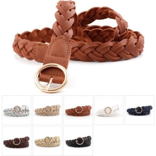 Women Woven Belts for Dress 2020 Casual Ladies Waist Belt with Golden Buckle Fashion Designer Brand g Black Female Girls Belts