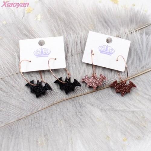 1pair) HP091 Acrylic Bat Dangle Earrings Hollween Glitter Black