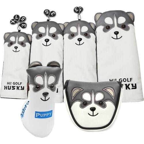 1 pc Husky Golf Driver Head Cover Cartoon Animal #1 #3 #5 #7 Woods PU Leather HeadCover Blade Mallet Putter cover Iron Covers
