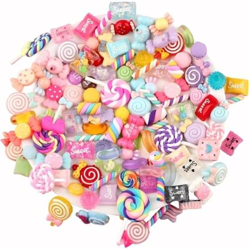 100Pcs Candy Lollipop Assorted Resin Charms Mixed Sweets Drop Oil Flatback Cabochon Beads for DIY Scrapbooking Phonecase Crafts