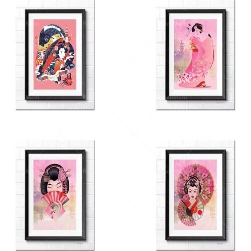4 ensembles de superbes tirages d'art de geisha japonais, fille de geisha affiches d'art oriental japonais décoration de la mais