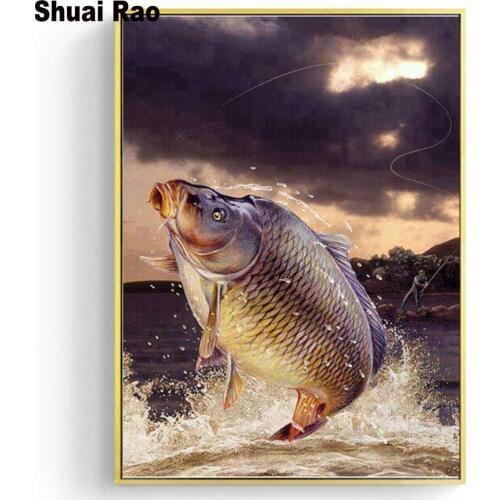 Carp diamond embroidery full square drill diy Rhinestone painting cross stitch fish koi graph diamond painting mosaic home art
