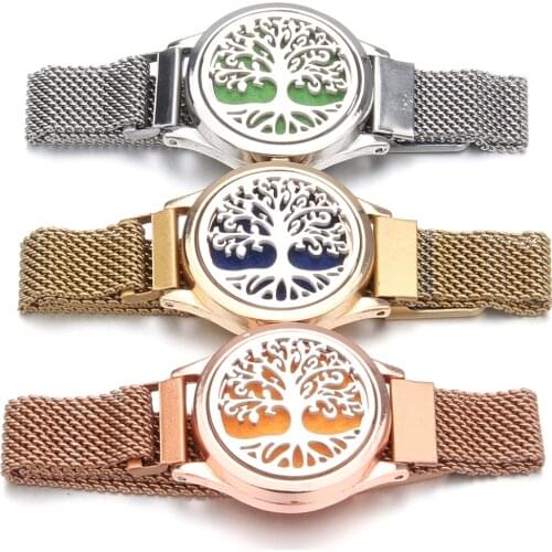 Aromatherapy Watch Bracelet Tree of Life Stainless Steel Essential Oil Diffuser Locket Bracelet Wristbands Aroma Perfume Jewelry