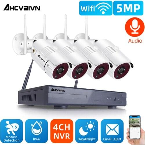 5MP CCTV Wireless Security Camera System 4CH Wifi NVR Kit Outdoor Night Vison WIFI IP Camera Video Surveillance Set 4 Channel
