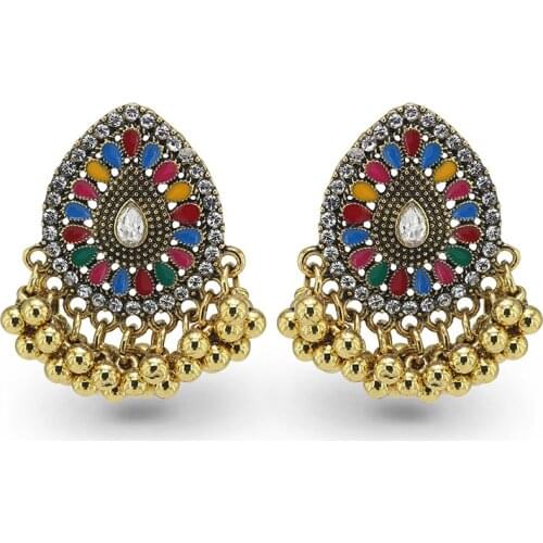 Boho Gypsy Tassel Indian Drop Earrings for Women Orecchini Jewelry Ladies Color Enamel Flower Bells Tassel Jhumka Earrings Party