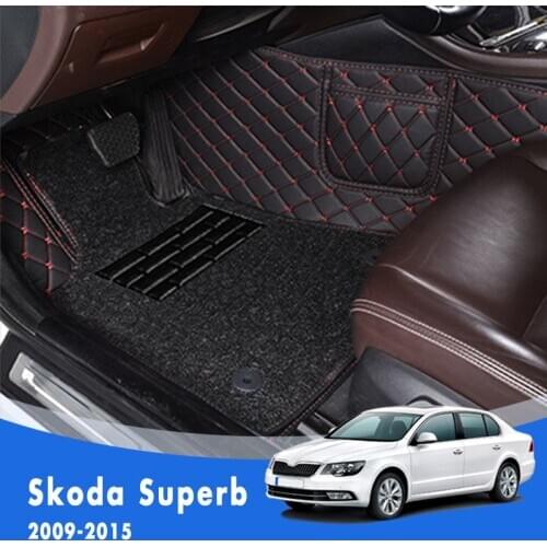 For Skoda Superb 2015 2014 2013 2012 2011 2010 2009 Luxury Double Layer Wire Loop Car Floor Mats Carpets Auto Accessories