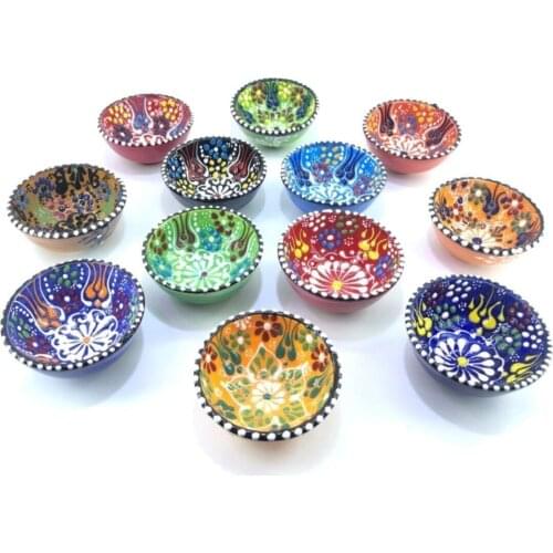 Jam, Sauce, Snack Tile Bowl Set Handmade Authentic Patterned Ceramic Bowl Set 8cm - 12 Pieces Kitchen Accessories