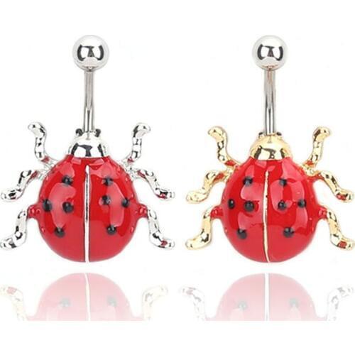 Belly Button Rings Sexy Piercings Surgical Steel Body Jewelry Sexy Navel Piercing Barbell red Ladybug gold