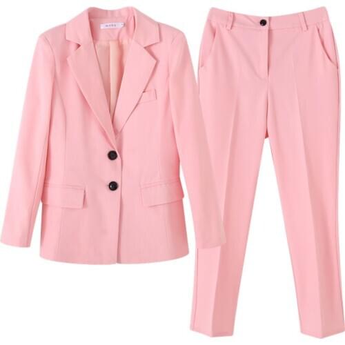 2 piece sets womens outfits fall clothes for women pink suit female self-cultivation temperament office lady OL suit