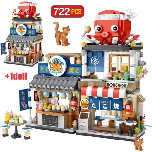 City Street View Shop House Building Blocks Creative Architecture Snack Bar Figures Bricks DIY Toys For Children Christmas Gifts