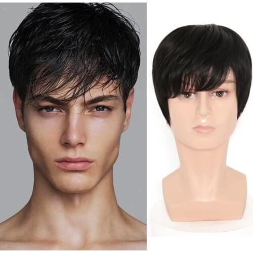 Short Straight Men Wigs Black Silver Grey Synthetic Heat Resistant Synthetic Hair Wigs For Middle-aged And Young People