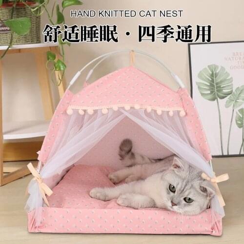 Cat bed dog house summer semi-closed house mat foldable outdoor pet bed pet tent supplies