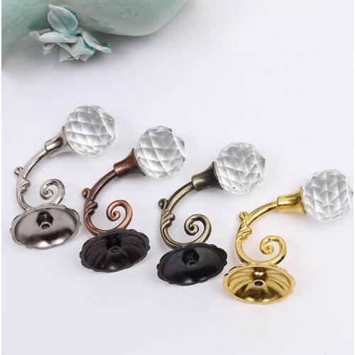 2 PCS Exquisite Crystal Glass Curtain Hooks Hanging Holder Wall Coat Hook Strap Home Decoration Accessories