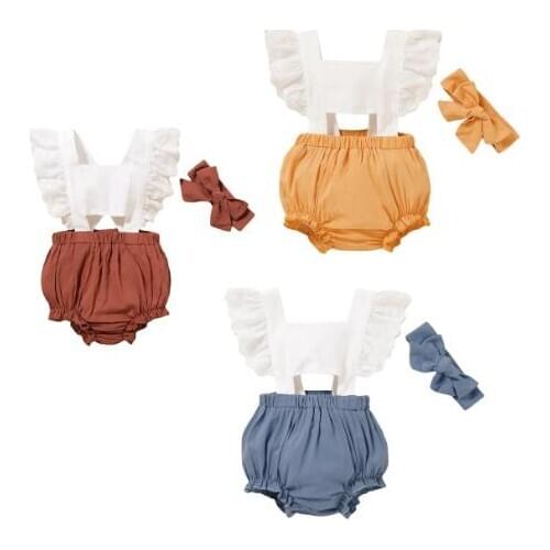 Summer Fashion Baby Bodysuits Clothes Outfit Girl Ruffles Sleeveless Patchwork Jumpsuits Bodysuits