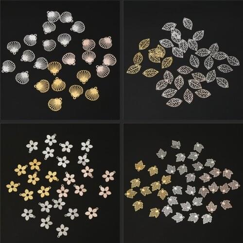 10Pcs/Lot Copper Shell Leaves Flower Maple Leaf Charms For Jewelry Making Necklace Bracelet Earrings Diy Pendant Accessories