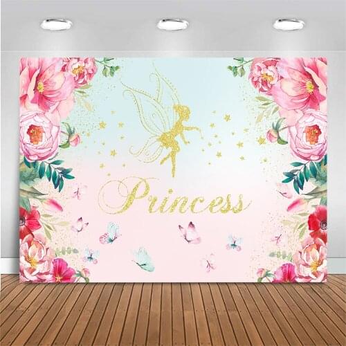 Mocsicka Fairy Princess Birthday Photography Backdrop Flower Green Leaf Birthday Party Photo Background Decor Banner Photostudio