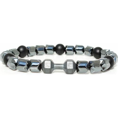 Fashion Black Men Hematite Stone Bracelet Fitness Fashion Dumbbell Bracelet Jewelry