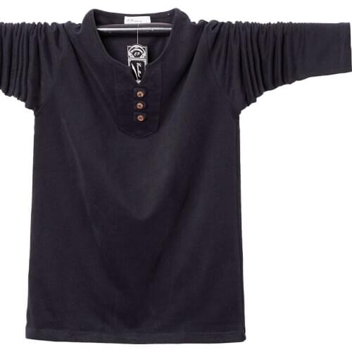 Plus size 6XL 5XL Men T Shirt Button Big Tall Cotton Long Sleeve T Shirts Men Casual T-Shirt Solid 5xl 6xl Fit Tee Top Male
