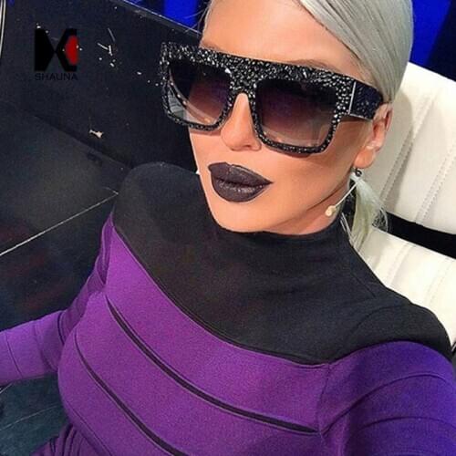 SHAUNA Crystal Decoration Oversized Women Square Sunglasses Reinforcing Metal Hinge Luxury Men Clear Lens Eyewear UV400