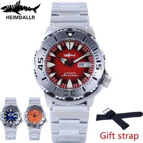 Heimdallr Mens Diving Watch Sapphire Crystal Red Dial 200M Water Resistance Japan NH36A Automatic Movement Mechanical Luminous