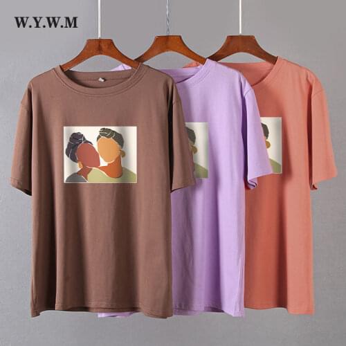 WYWM New Summer Hand Painted T Shirt Women Casual Harajuku Graphic Tee Soft Cotton Woman Tshirts Vintage Aesthetic Clothes