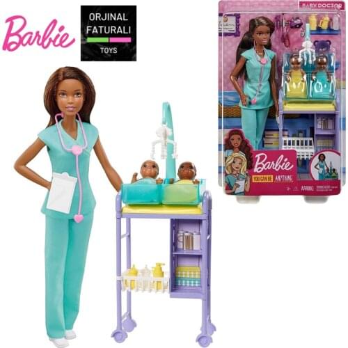 Barbie Baby Doctor Playset with Brunette Doll, 2 Infant Dolls, Exam Table and Accessories, Stethoscope, Chart and Mobile