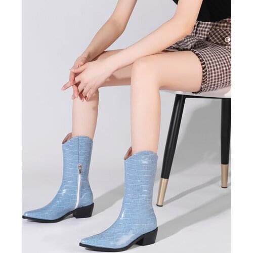 Autumn Women Western Cowbo Boots Leather Wedge High Heel Ankle Boots Winter Cossacks Boots Fashion Motorcycle Boots Woman Shoes